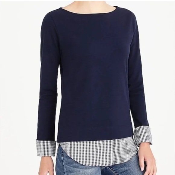 Tops - J Crew Mercantile Navy Long Sleeve Top with Checkered Cuffs.  Size-Small